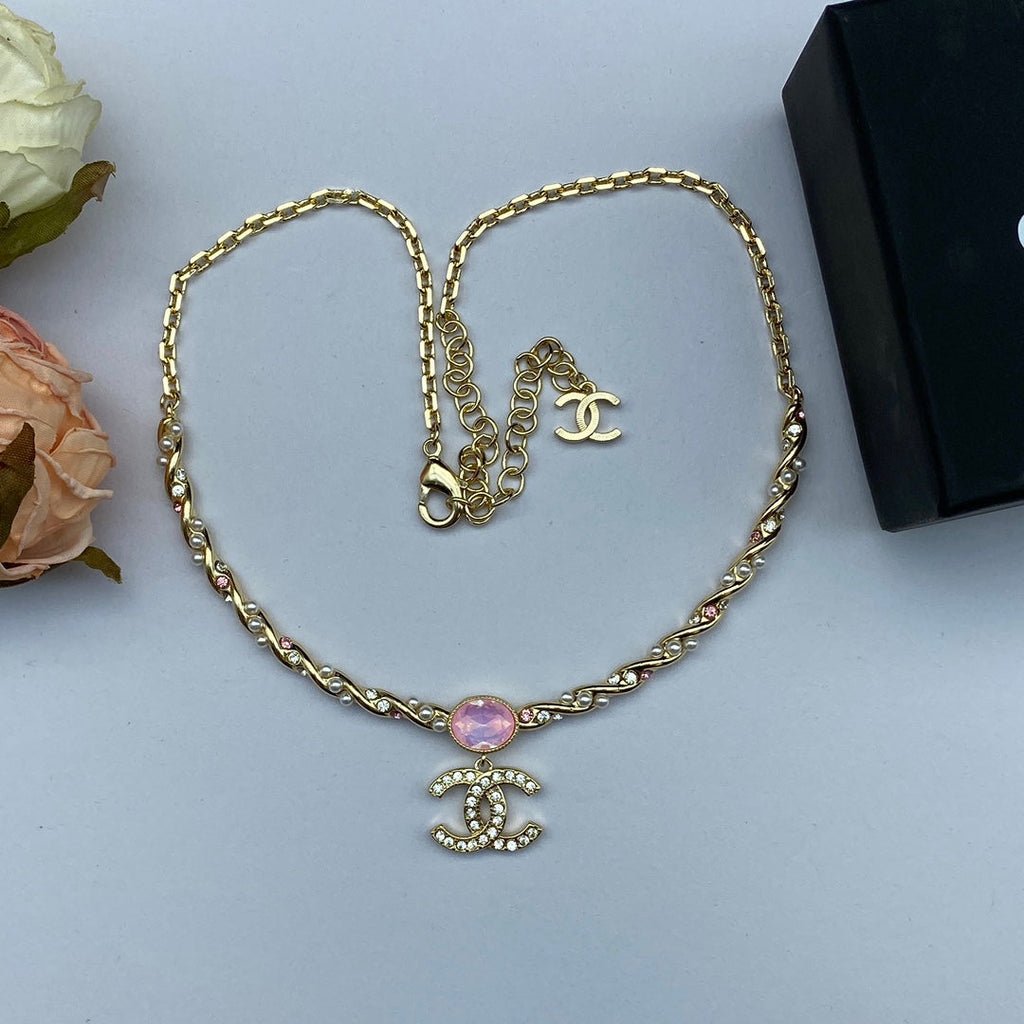 Chanel Pink Crystal 18K Gold Necklace product image 6, provided for visual reference and product detail review