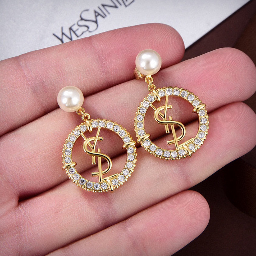 YSL Circle Diamonds 18K Gold Earrings product image 1, provided for visual reference and product detail review