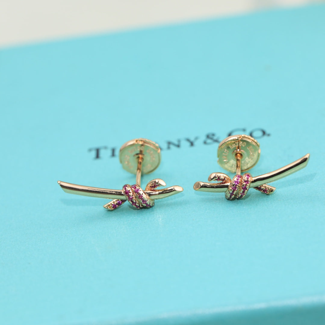 Tiffany Knot Pink Diamonds 18K Gold Earrings product image 6, provided for visual reference and product detail review