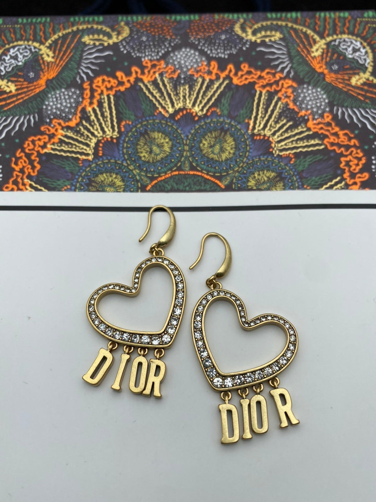 Dior Heart Crystal 18K Gold Earrings product image 4, provided for visual reference and product detail review