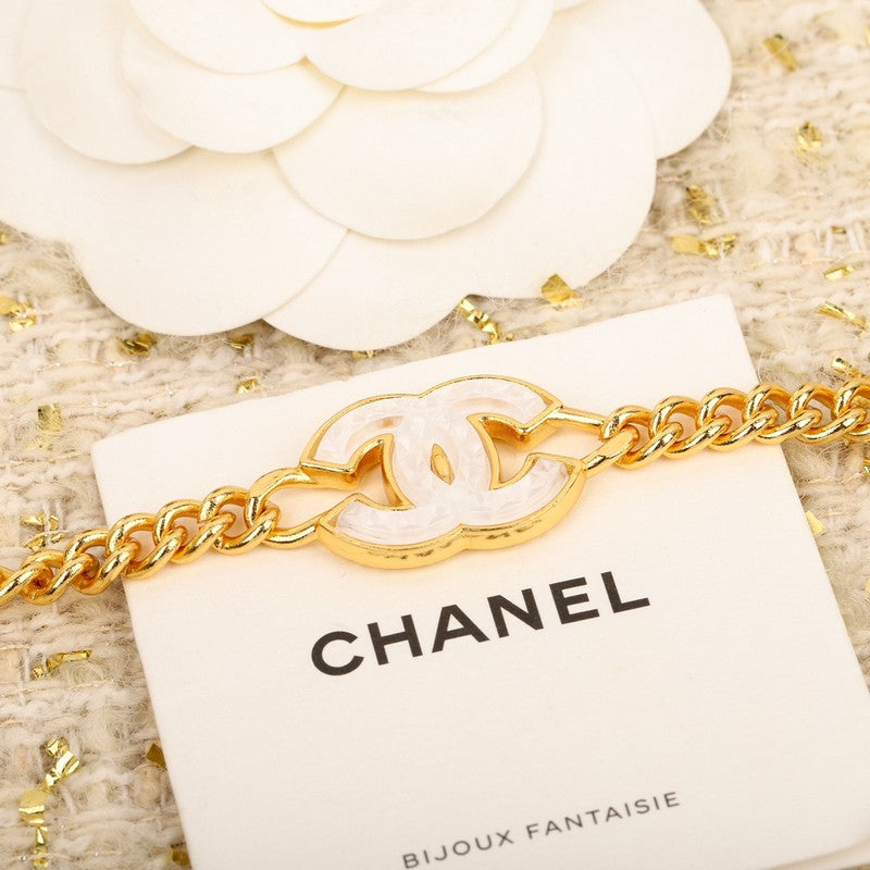 Chanel White Logo Choker 18K Gold Necklace product image 3, provided for visual reference and product detail review