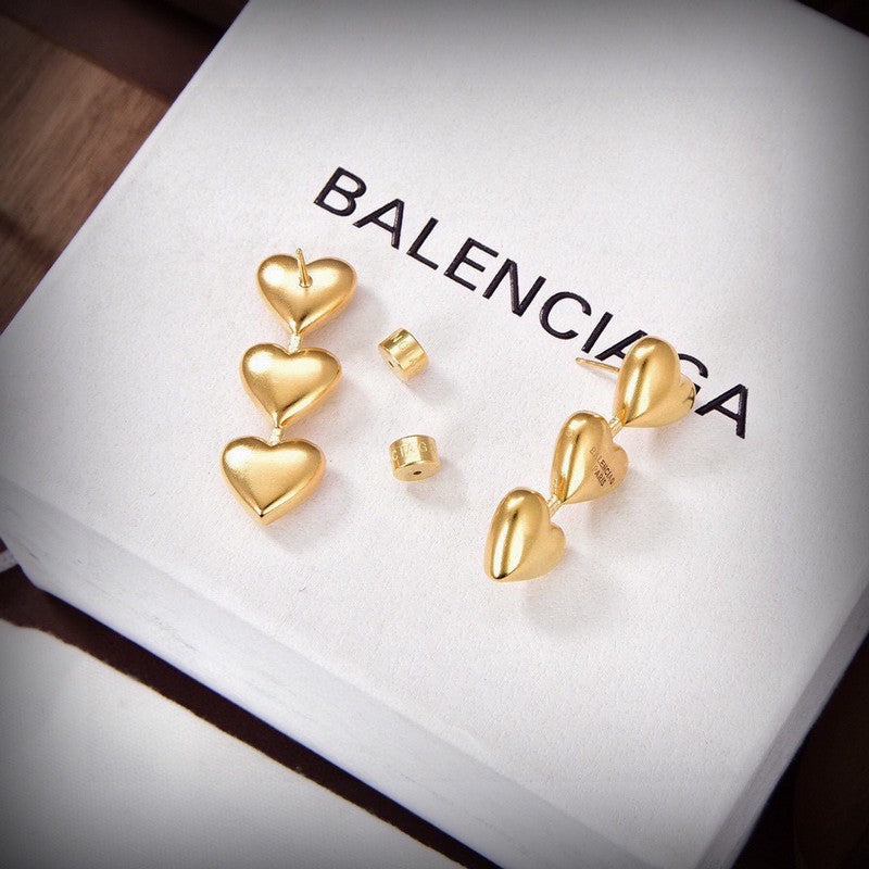 Balenciaga Three Heart Gold 18K Gold Earrings product image 4, provided for visual reference and product detail review