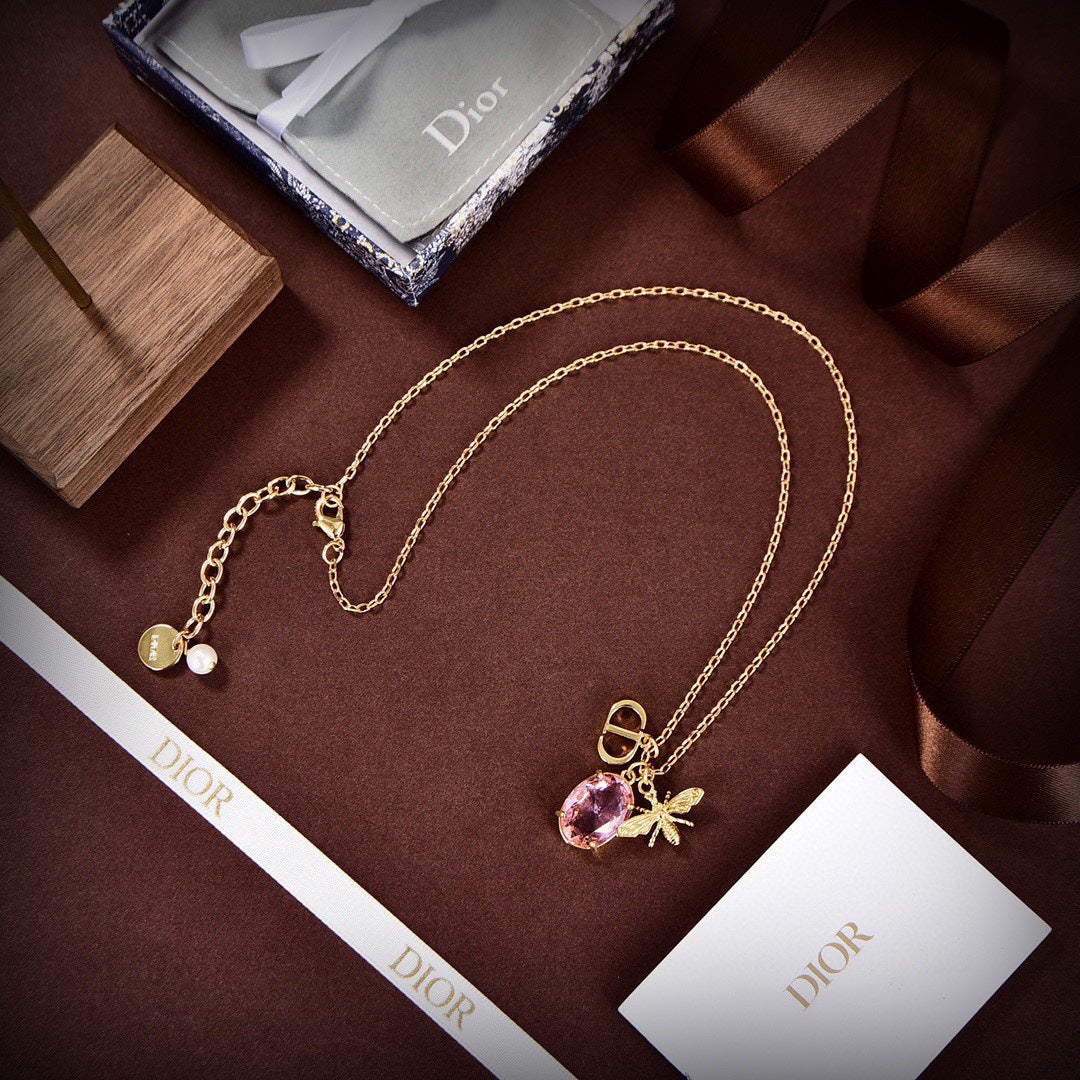 Dior Petit Pink Crystal 18K Gold Necklace product image 4, provided for visual reference and product detail review