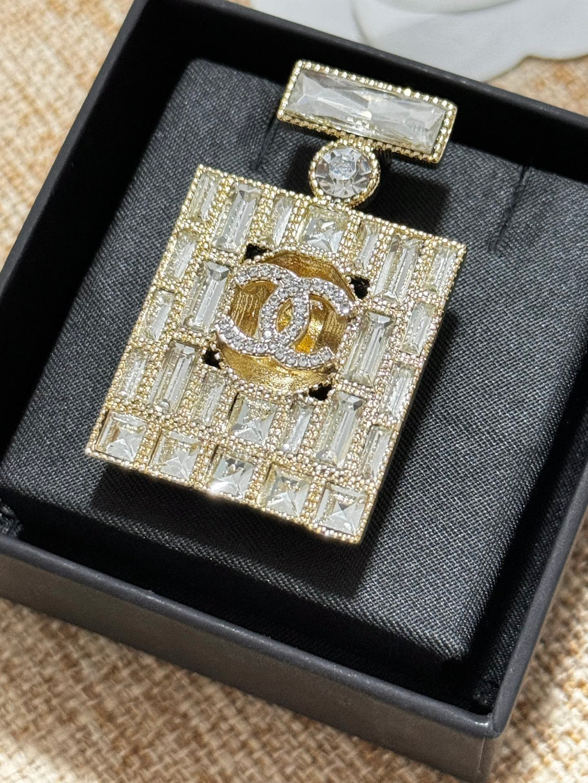 Chanel Perfume Bottle Crystals 18K Gold Brooch product image 4, provided for visual reference and product detail review
