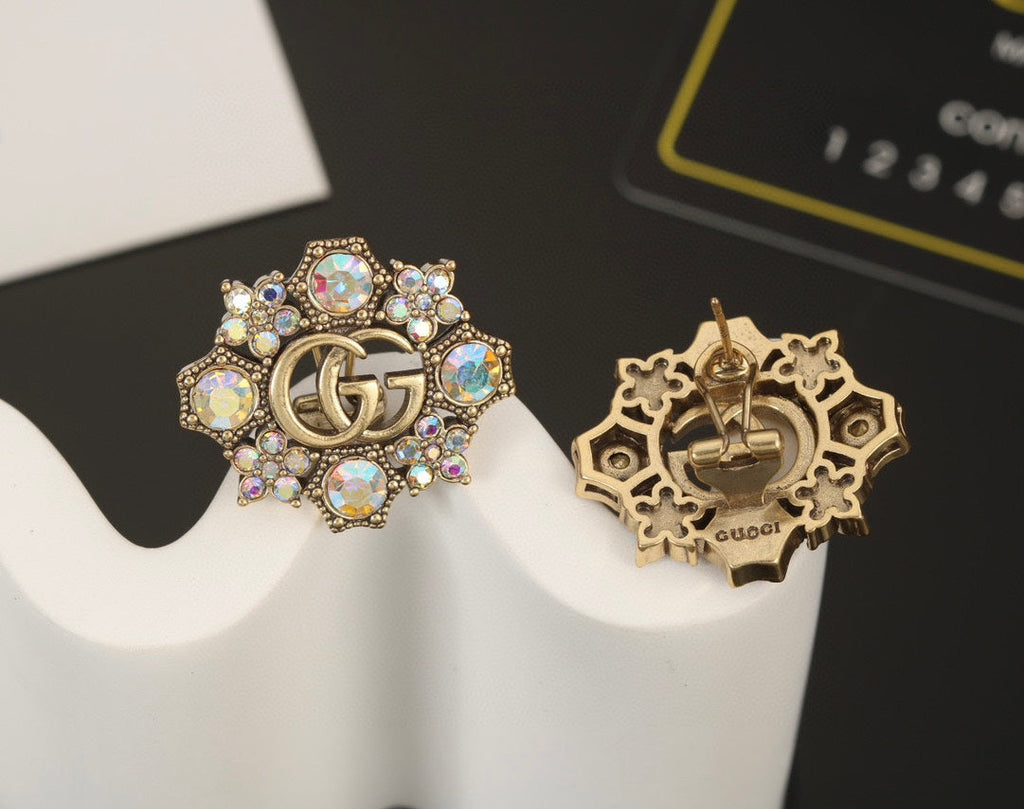 Gucci Double Blue Flowers 18K Gold Earrings product image 4, provided for visual reference and product detail review