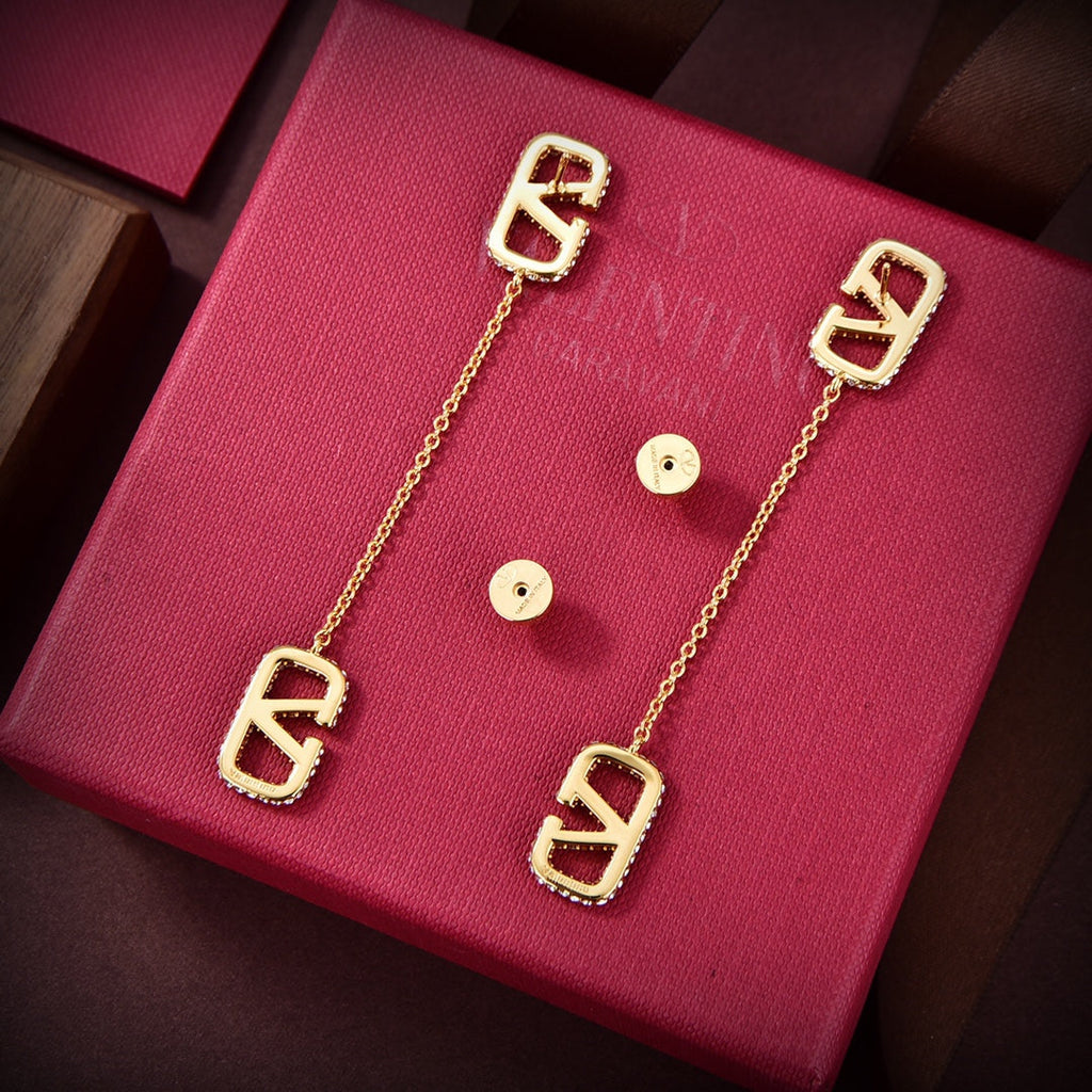 Valentino Crystal Valentino Signature 18K Gold Earrings product image 5, provided for visual reference and product detail