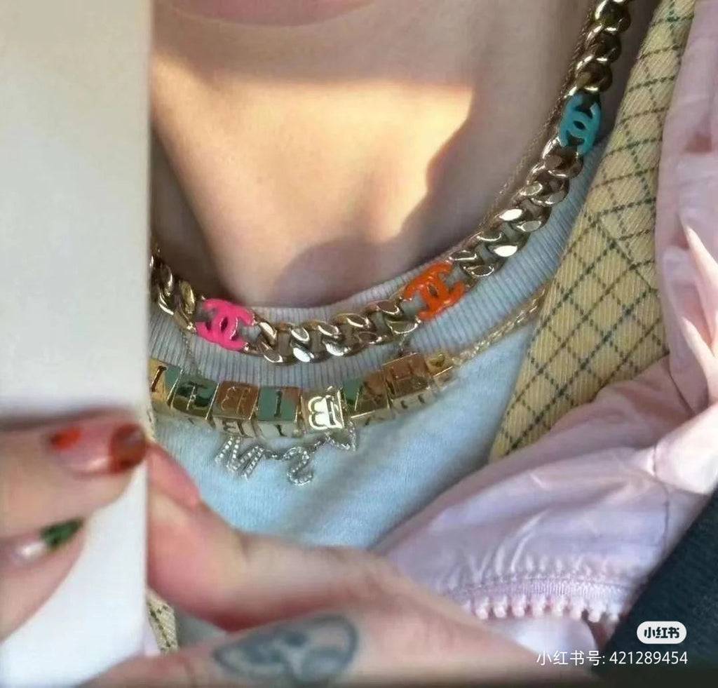 Chanel Color Logo Chain 18K Gold Necklace product image 2, provided for visual reference and product detail review