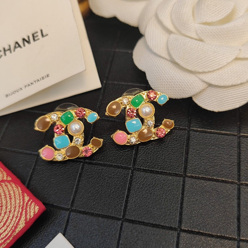 Chanel Multi-Color Crystals 18K Gold Earrings product image 4, provided for visual reference and product detail review