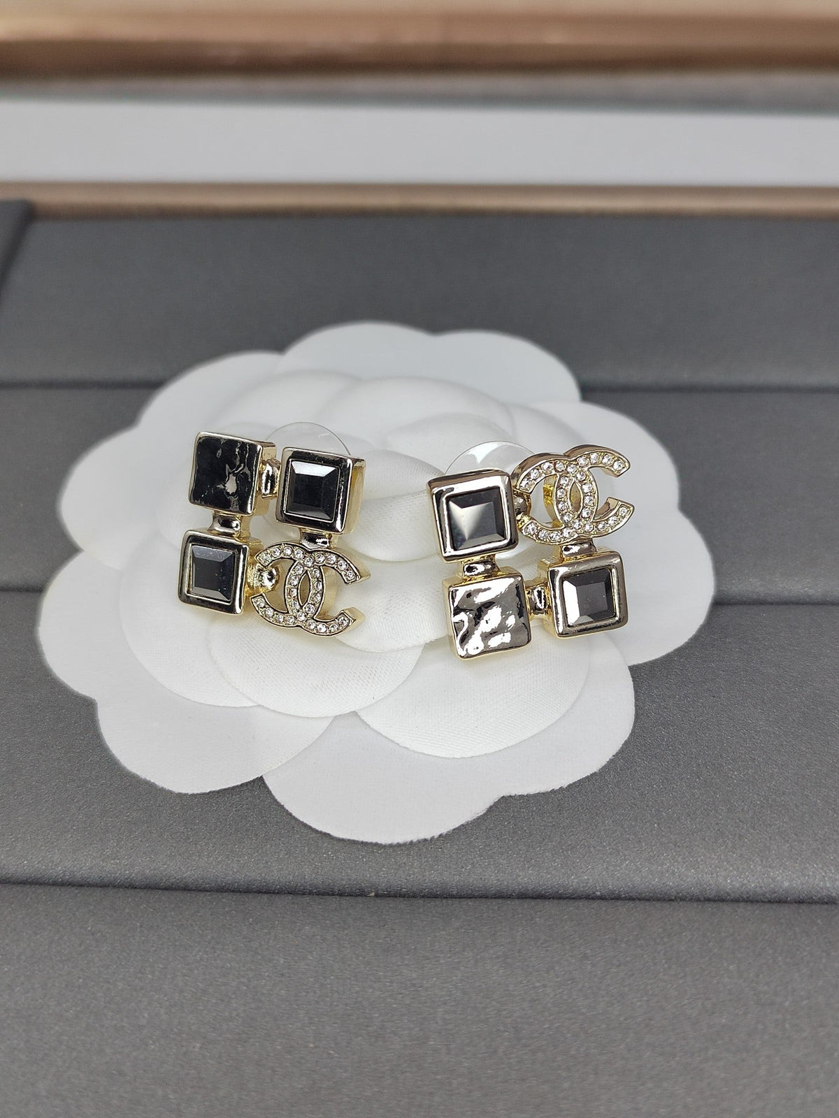 Chanel Black Crystals 18K Gold Earrings product image 4, provided for visual reference and product detail review