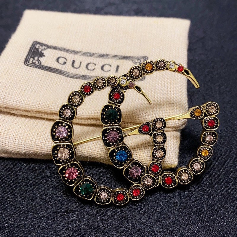Gucci Double Color Crystal 18K Gold Brooch product image 7, provided for visual reference and product detail review