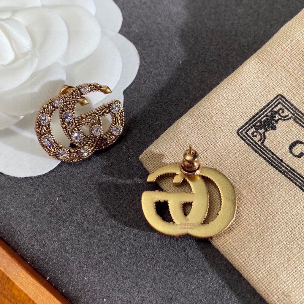 Gucci Double Crystals 18K Gold Earrings product image 4, provided for visual reference and product detail review