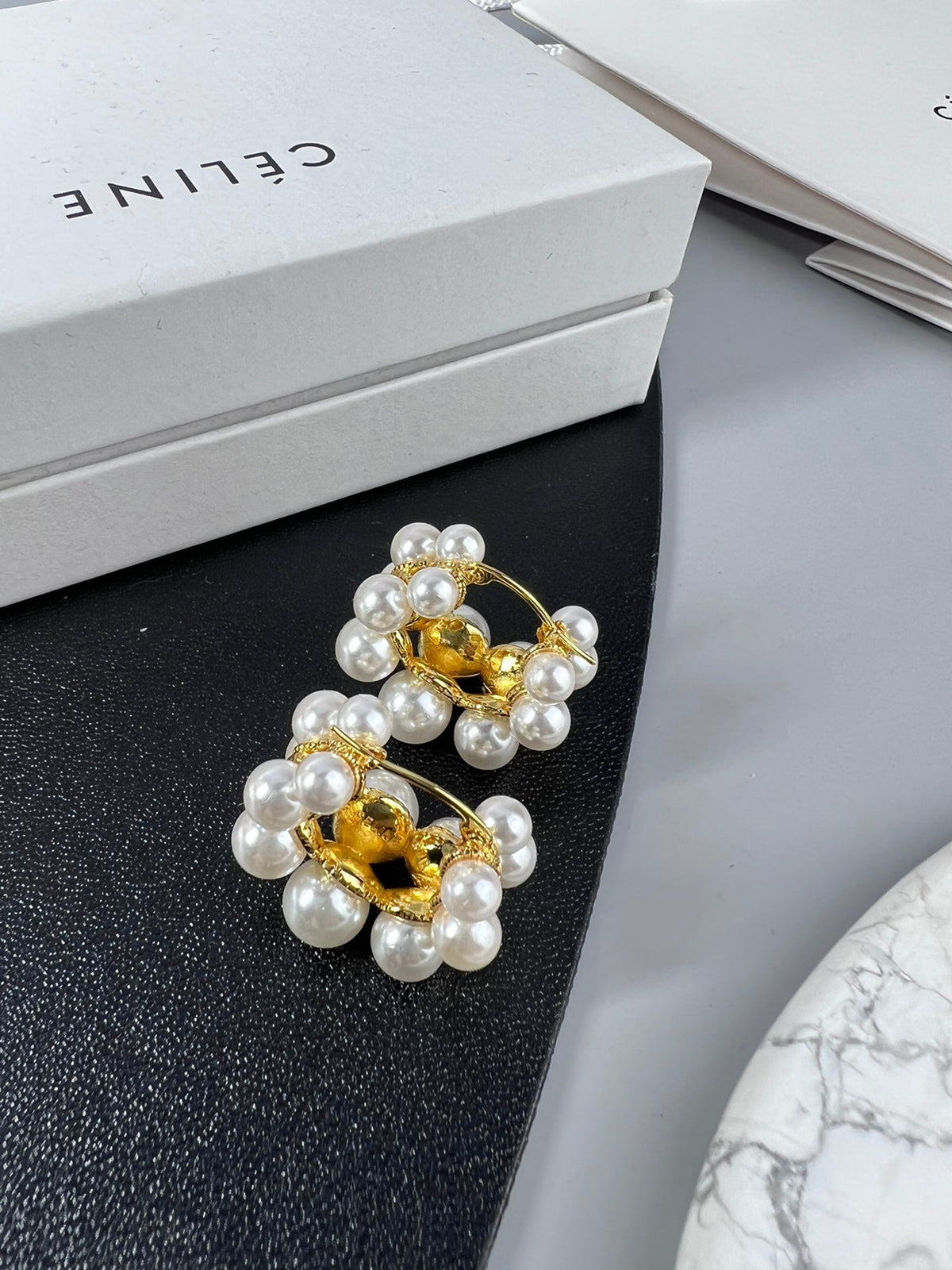 Celine Two-Rows Pearl 18K Gold Earrings product image 5, provided for visual reference and product detail review