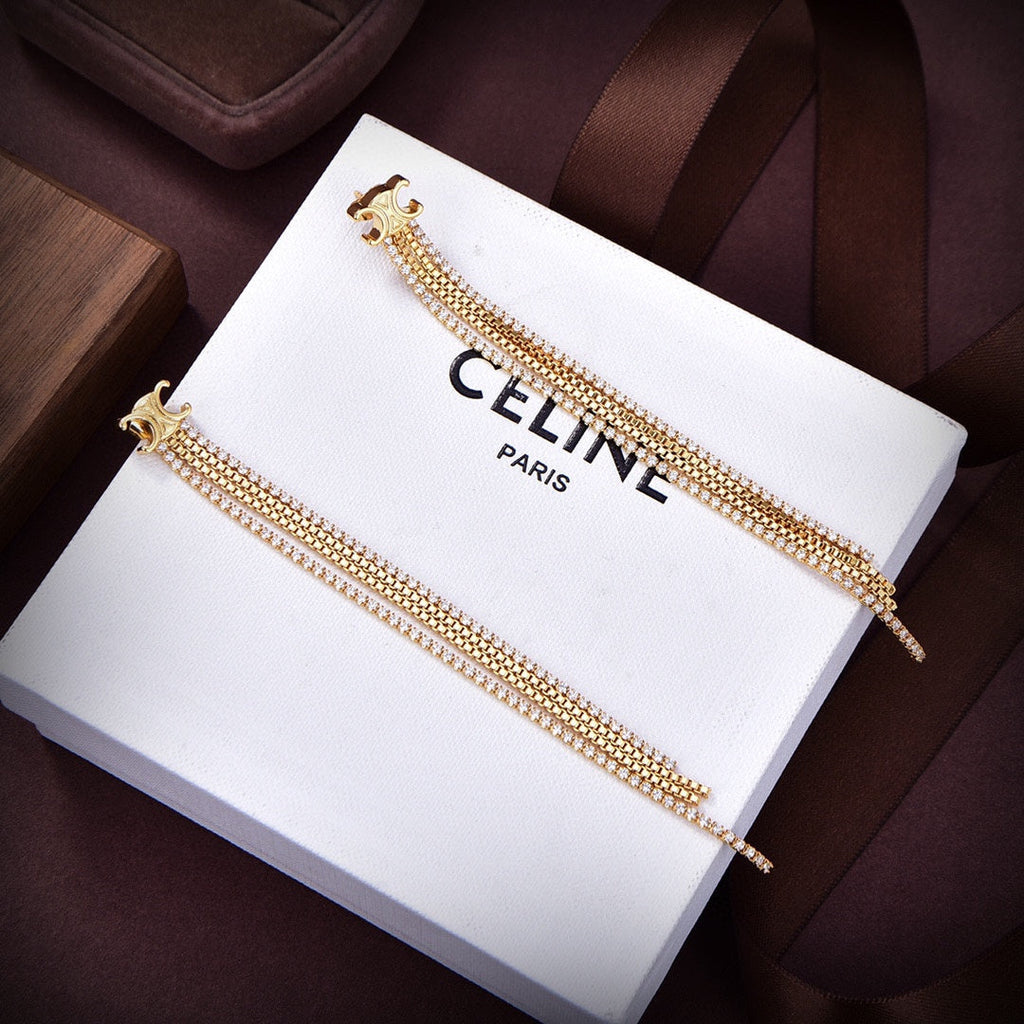 Celine Diamonds Long 18K Gold Earrings product image 4, provided for visual reference and product detail review