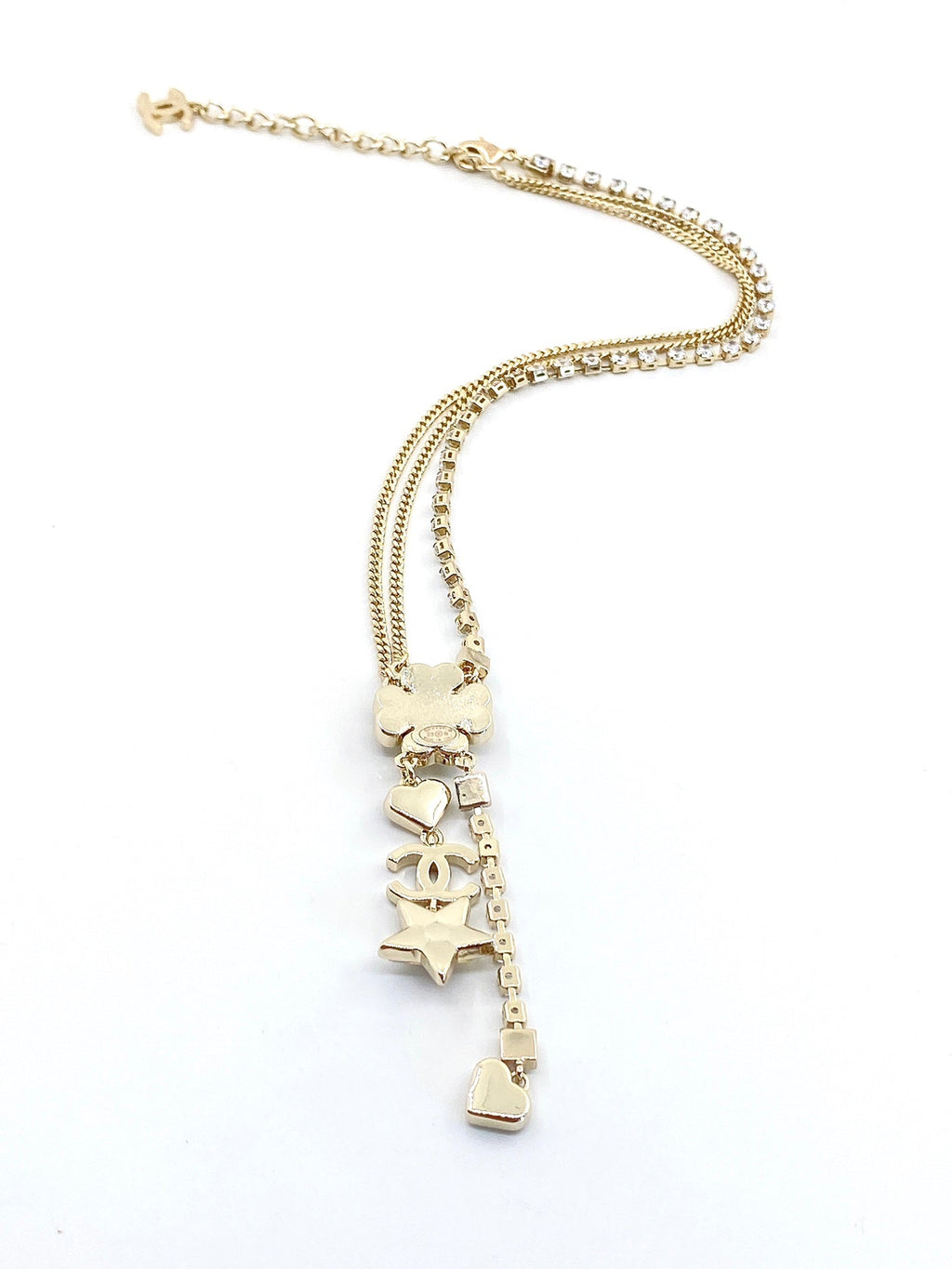 Chanel Heart Crystals Chain 18K Gold Necklace product image 4, provided for visual reference and product detail review