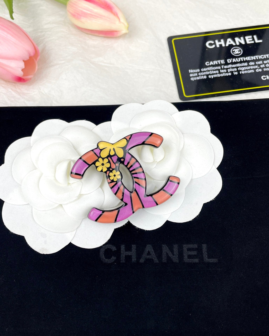 Chanel Pink Resin 18K Gold Brooch product image 4, provided for visual reference and product detail review