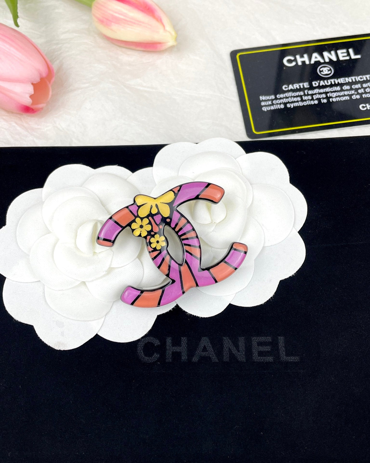 Chanel Pink Resin 18K Gold Brooch product image 4, provided for visual reference and product detail review