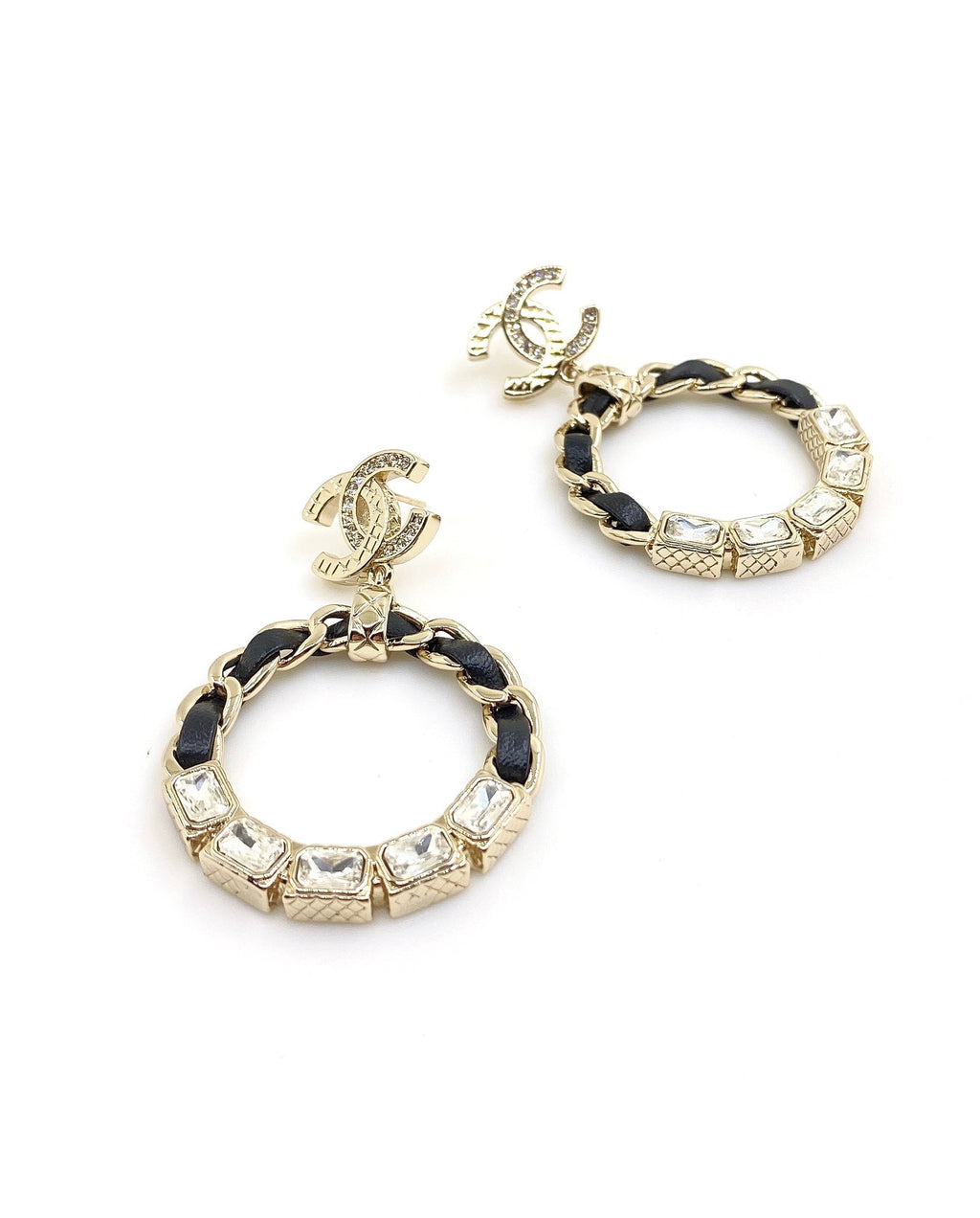Chanel Leather Circle 18K Gold Earrings product image 4, provided for visual reference and product detail review