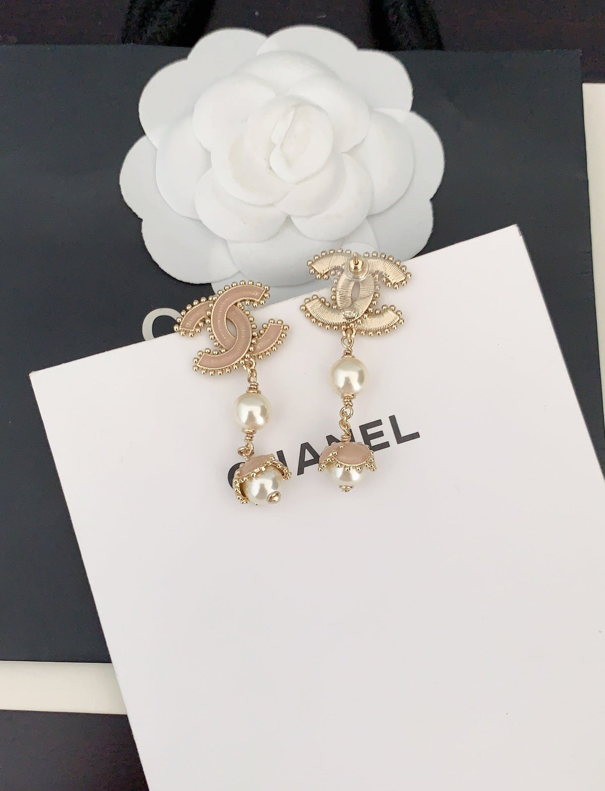 Chanel Pearl Crystals 18K Gold Earrings product image 4, provided for visual reference and product detail review