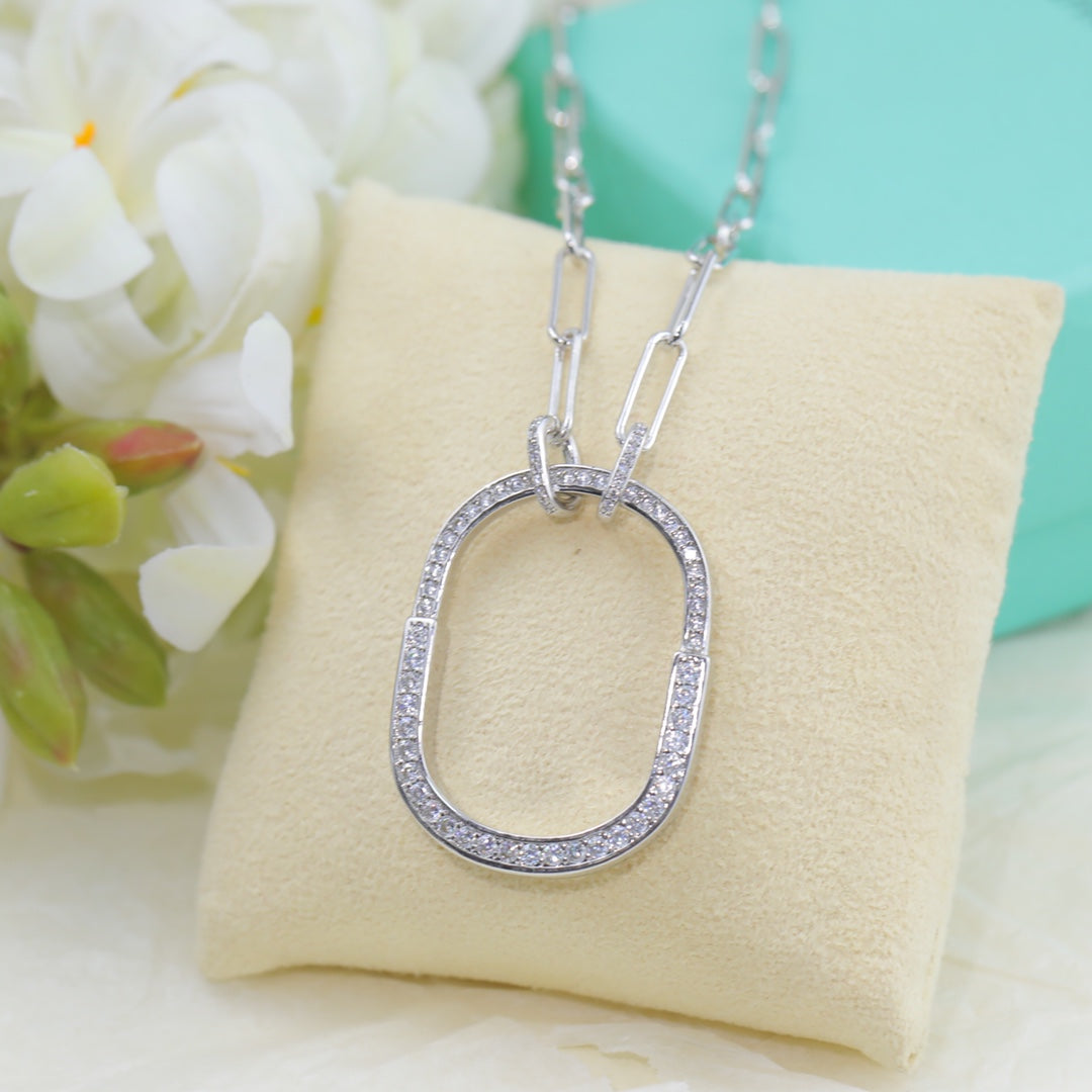 Tiffany Lock Pendant Pave Diamonds 18K Gold Necklace product image 3, provided for visual reference and product detail review