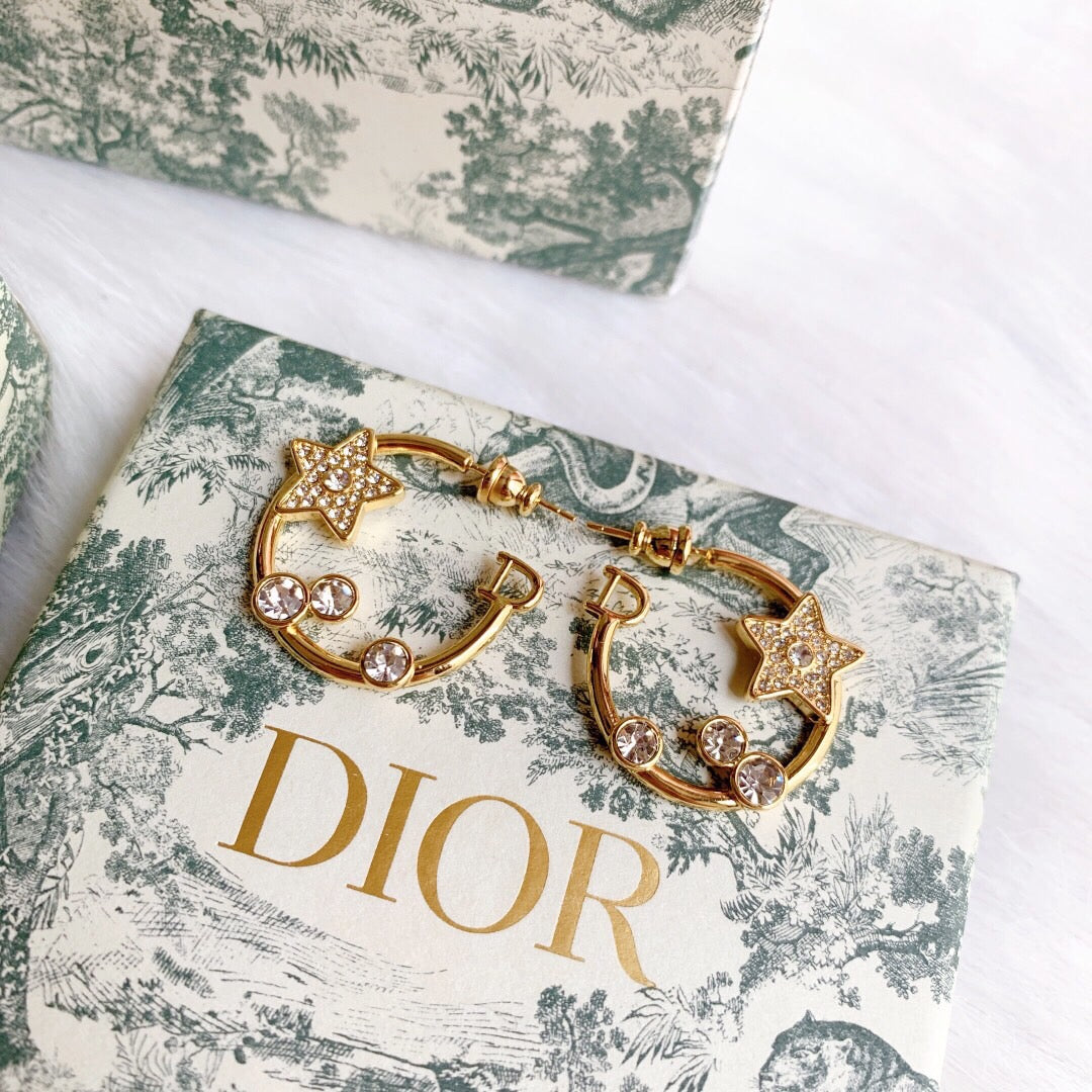 Dior Star Pink Crystals 18K Gold Earrings product image 4, provided for visual reference and product detail review