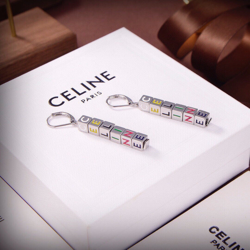 Celine Script Cube 18K Gold Earrings product image 4, provided for visual reference and product detail review