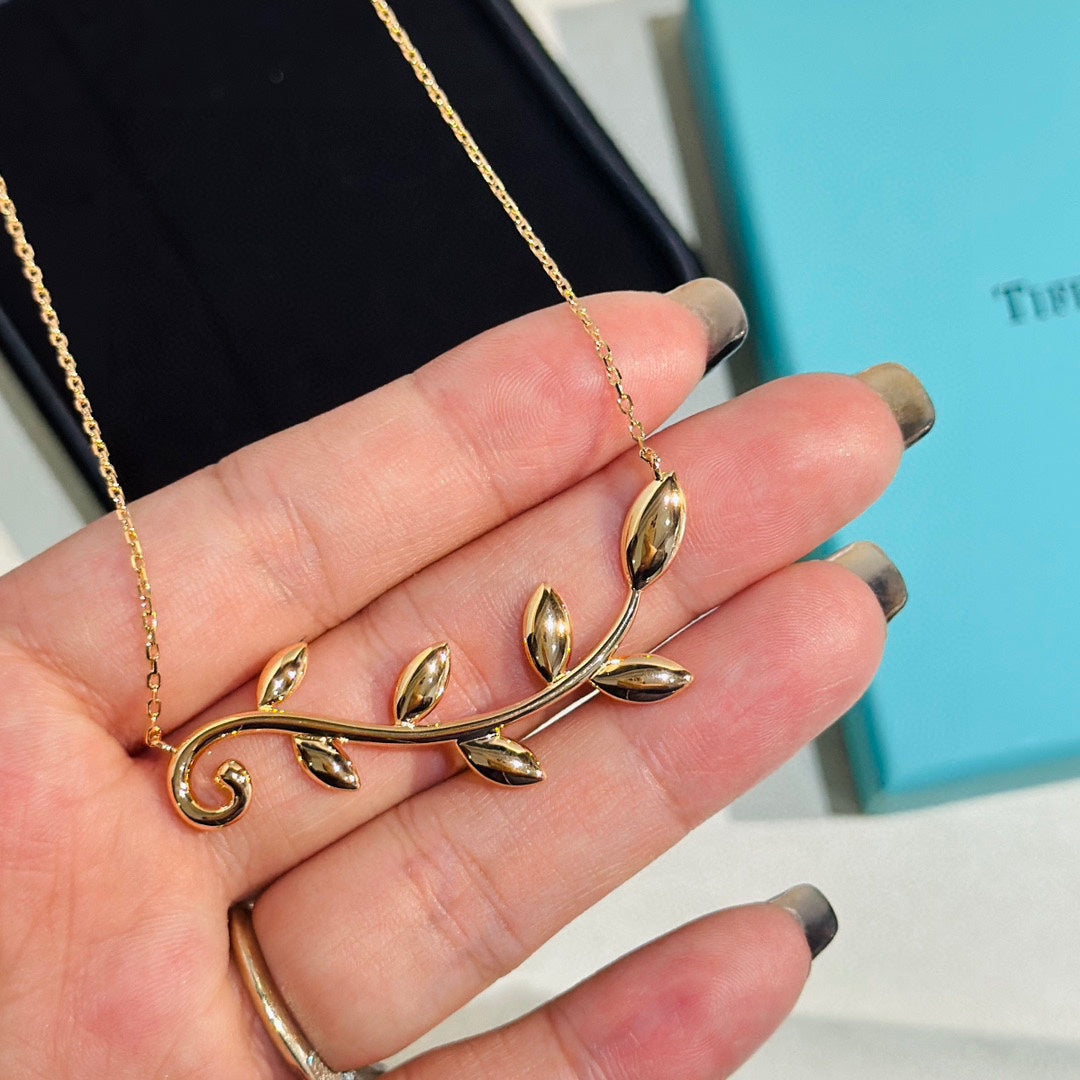 Tiffany Olive Leaf Vine Pendant 18K Gold Necklace product image 2, provided for visual reference and product detail review
