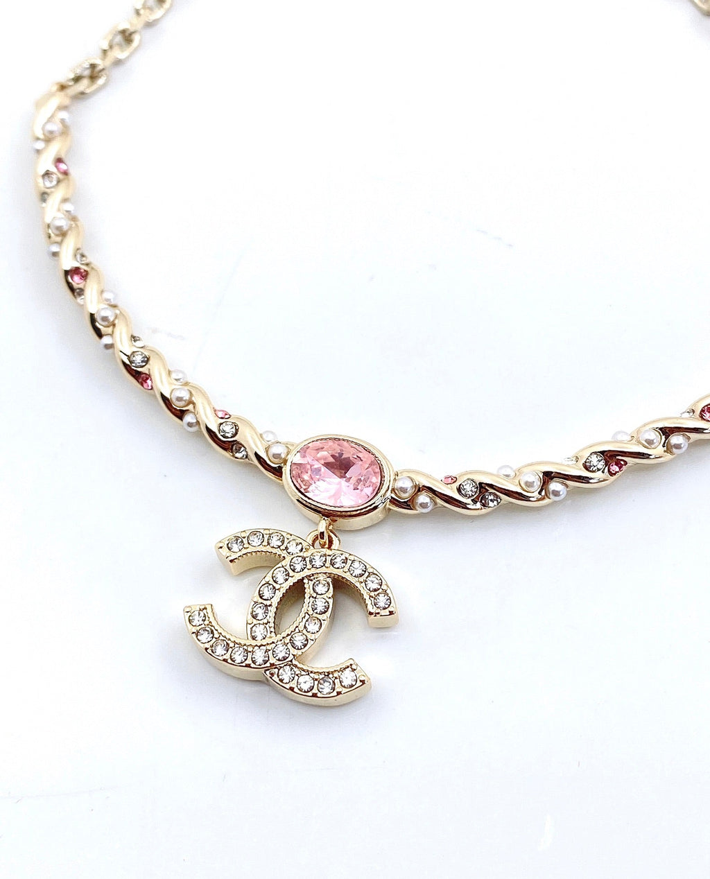 Chanel Pink Crystal 18K Gold Necklace product image 5, provided for visual reference and product detail review
