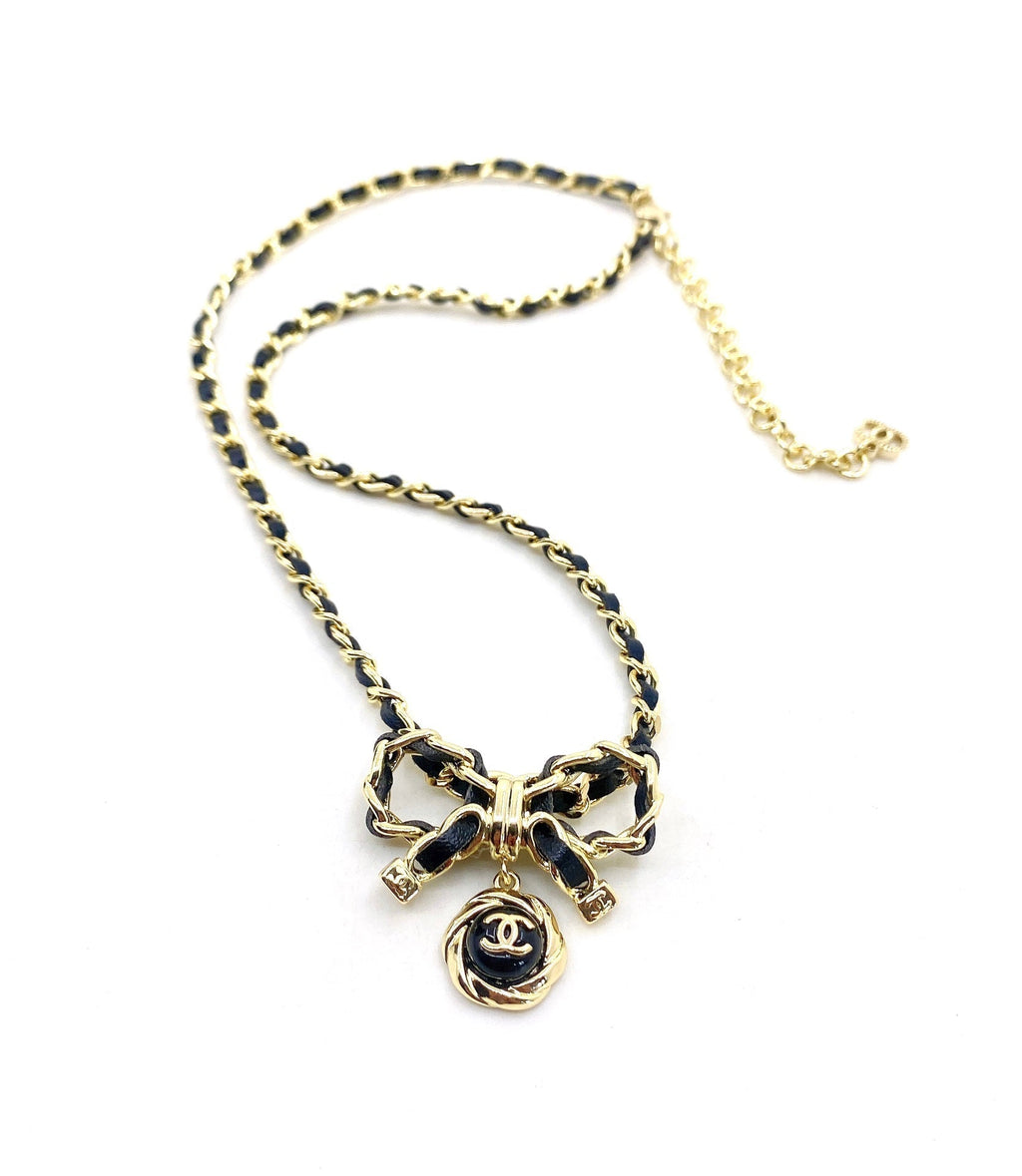 Chanel Rhinestone Bow Tie 18K Gold Necklace product image 4, provided for visual reference and product detail review