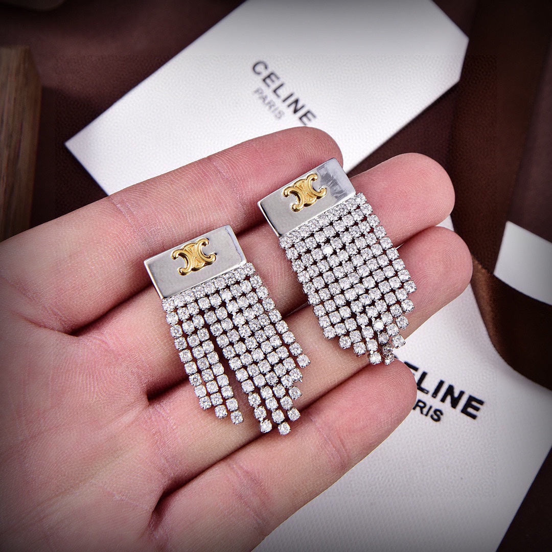 Celine Diamonds Tassel 18K Gold Earrings product image 2, provided for visual reference and product detail review