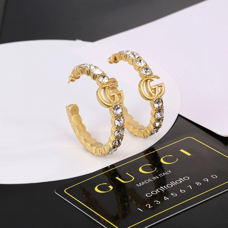 Gucci Double Color Crystal 18K Gold Earrings product image 4, provided for visual reference and product detail review