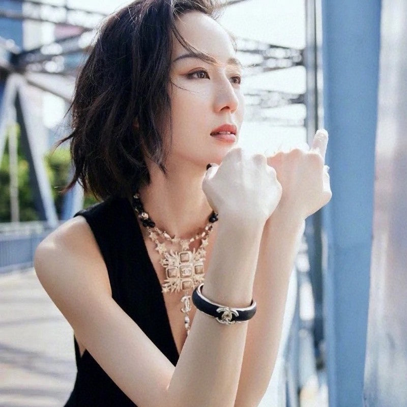 Chanel Black Leather Cuff 18K Gold Bracelet product image 5, provided for visual reference and product detail review