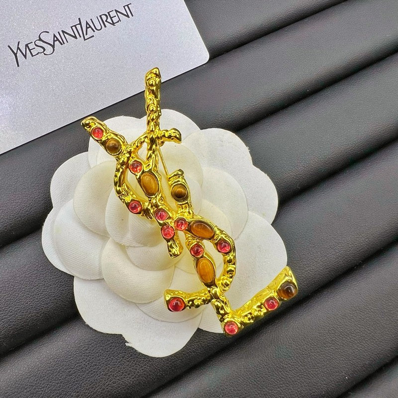 YSL Crystal 18K Gold Brooch product image 5, provided for visual reference and product detail review