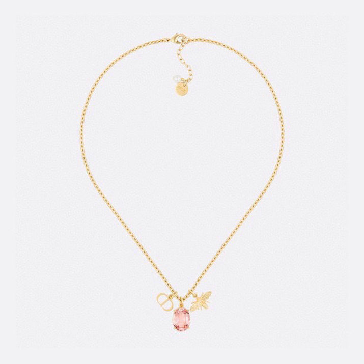 Dior Petit Pink Crystal 18K Gold Necklace product image 1, provided for visual reference and product detail review