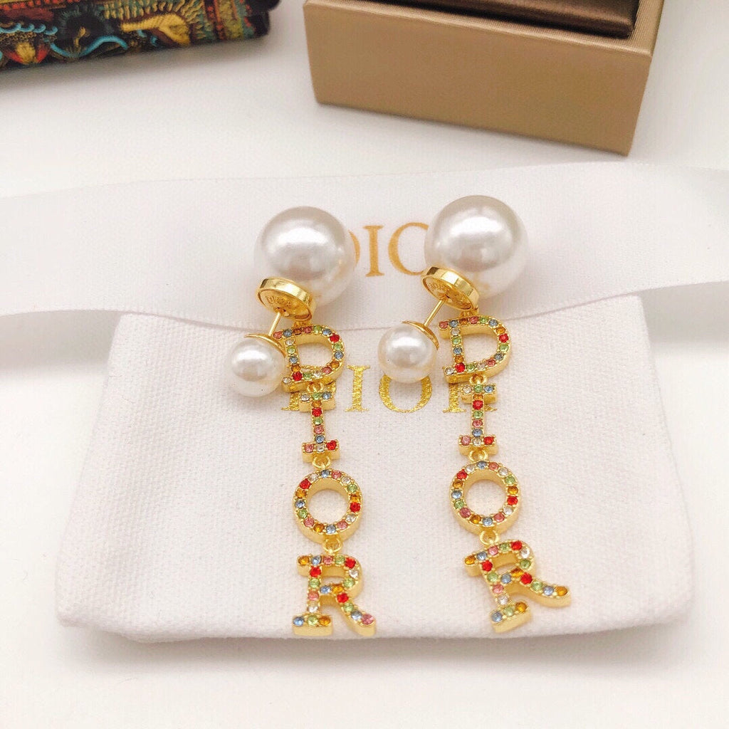 Dior Color Crystal Script 18K Gold Earrings product image 5, provided for visual reference and product detail review