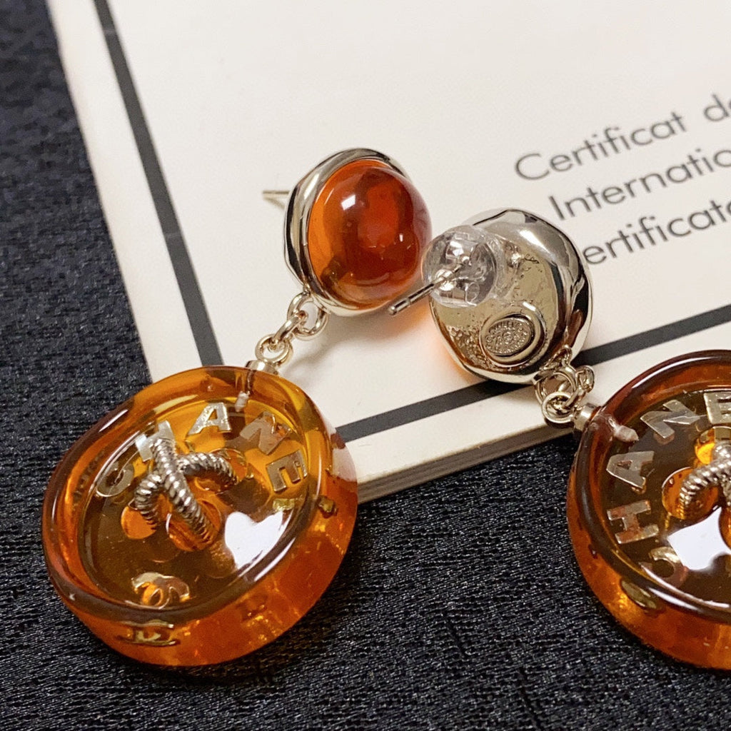 Chanel Orange Pendant 18K Gold Earrings product image 4, provided for visual reference and product detail review