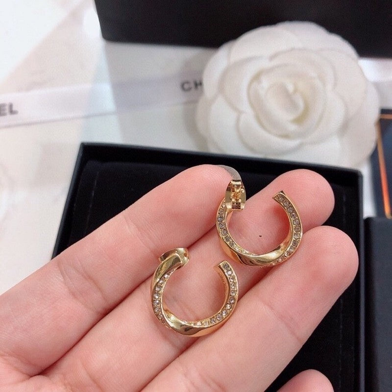 Chanel Half Circle Diamond 18K Gold Earrings product image 5, provided for visual reference and product detail review