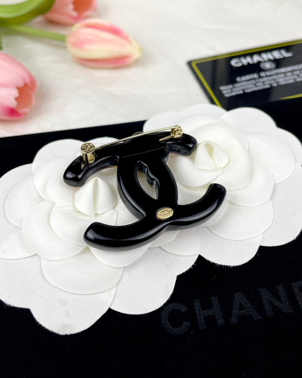 Chanel Pink Resin 18K Gold Brooch product image 5, provided for visual reference and product detail review
