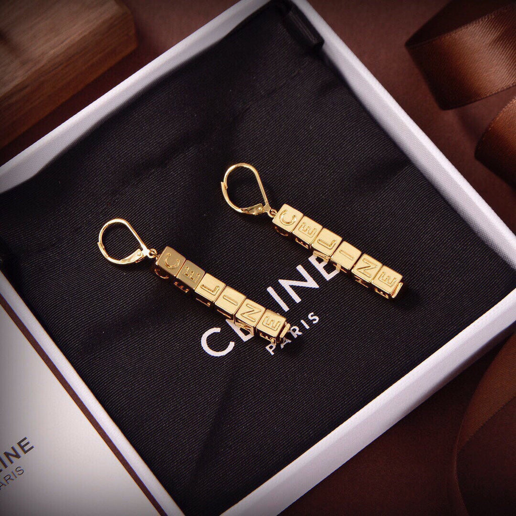 Celine Script Cube 18K Gold Earrings product image 5, provided for visual reference and product detail review