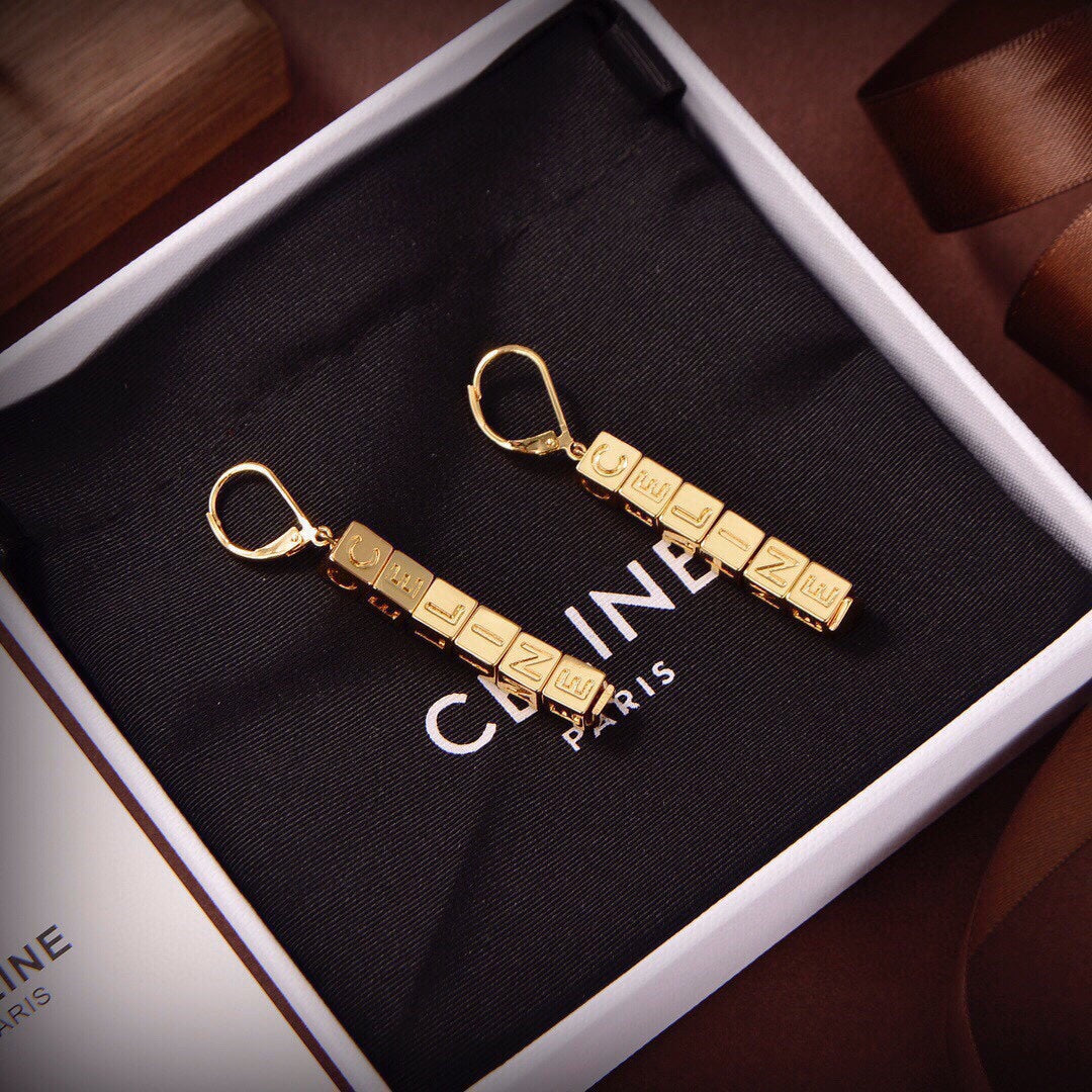 Celine Script Cube 18K Gold Earrings product image 5, provided for visual reference and product detail review