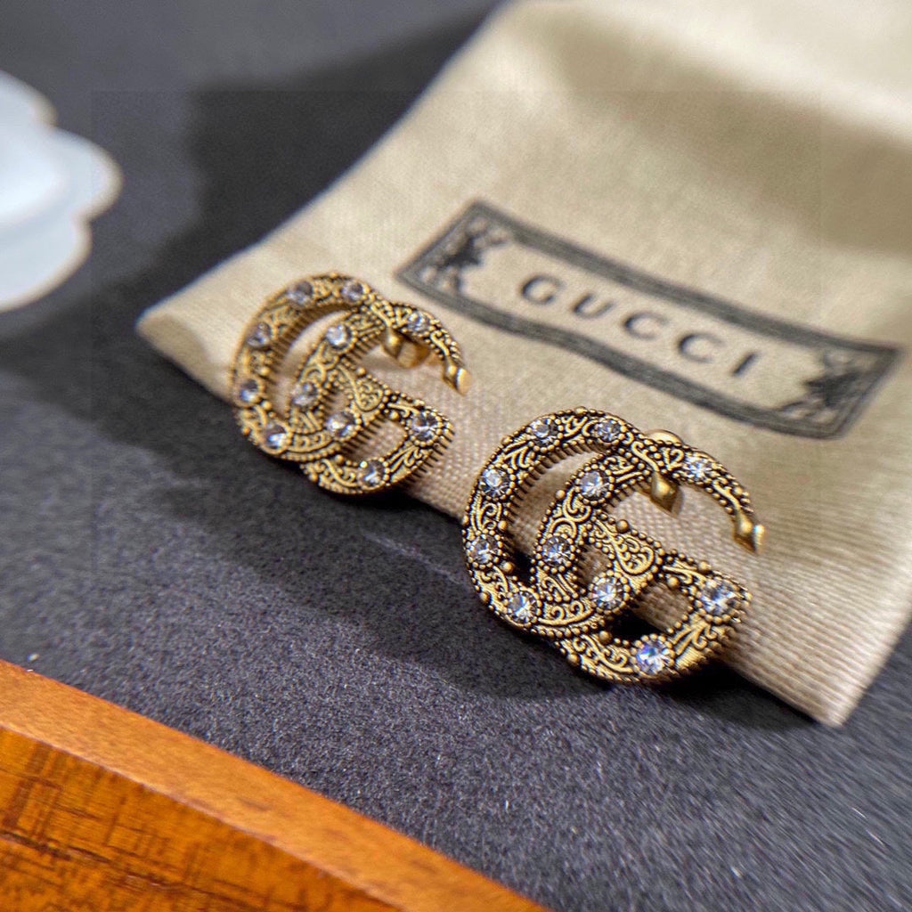 Gucci Double Crystals 18K Gold Earrings product image 5, provided for visual reference and product detail review