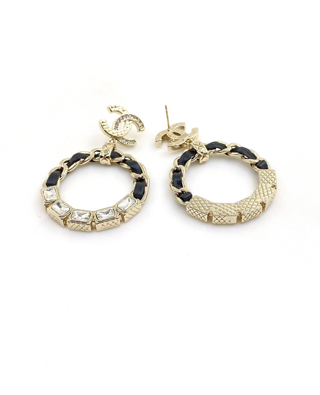 Chanel Leather Circle 18K Gold Earrings product image 5, provided for visual reference and product detail review