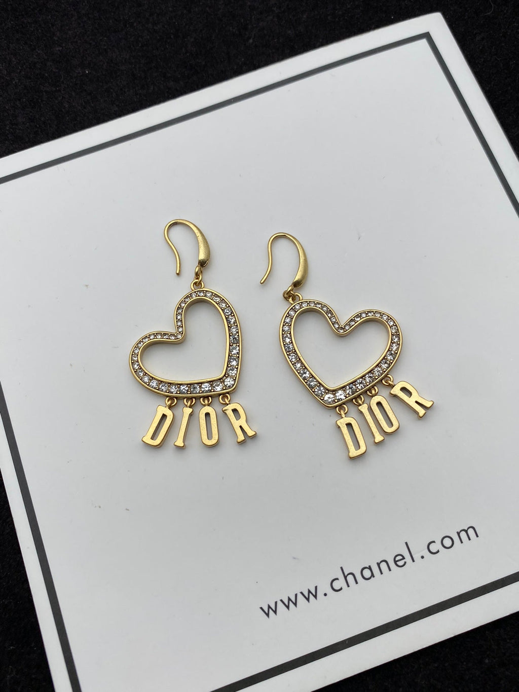 Dior Heart Crystal 18K Gold Earrings product image 5, provided for visual reference and product detail review