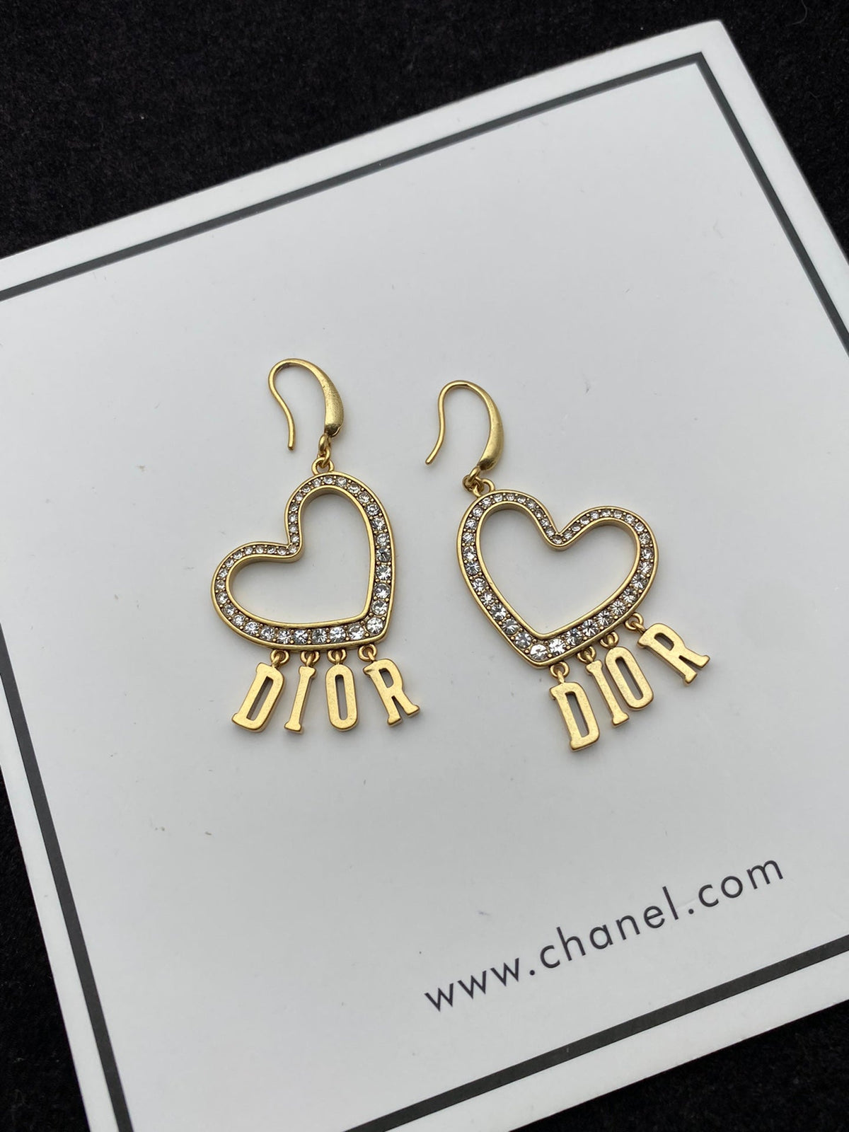 Dior Heart Crystal 18K Gold Earrings product image 5, provided for visual reference and product detail review