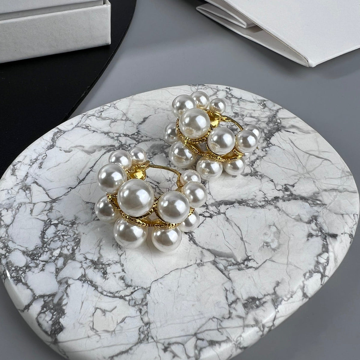 Celine Two-Rows Pearl 18K Gold Earrings product image 1, provided for visual reference and product detail review