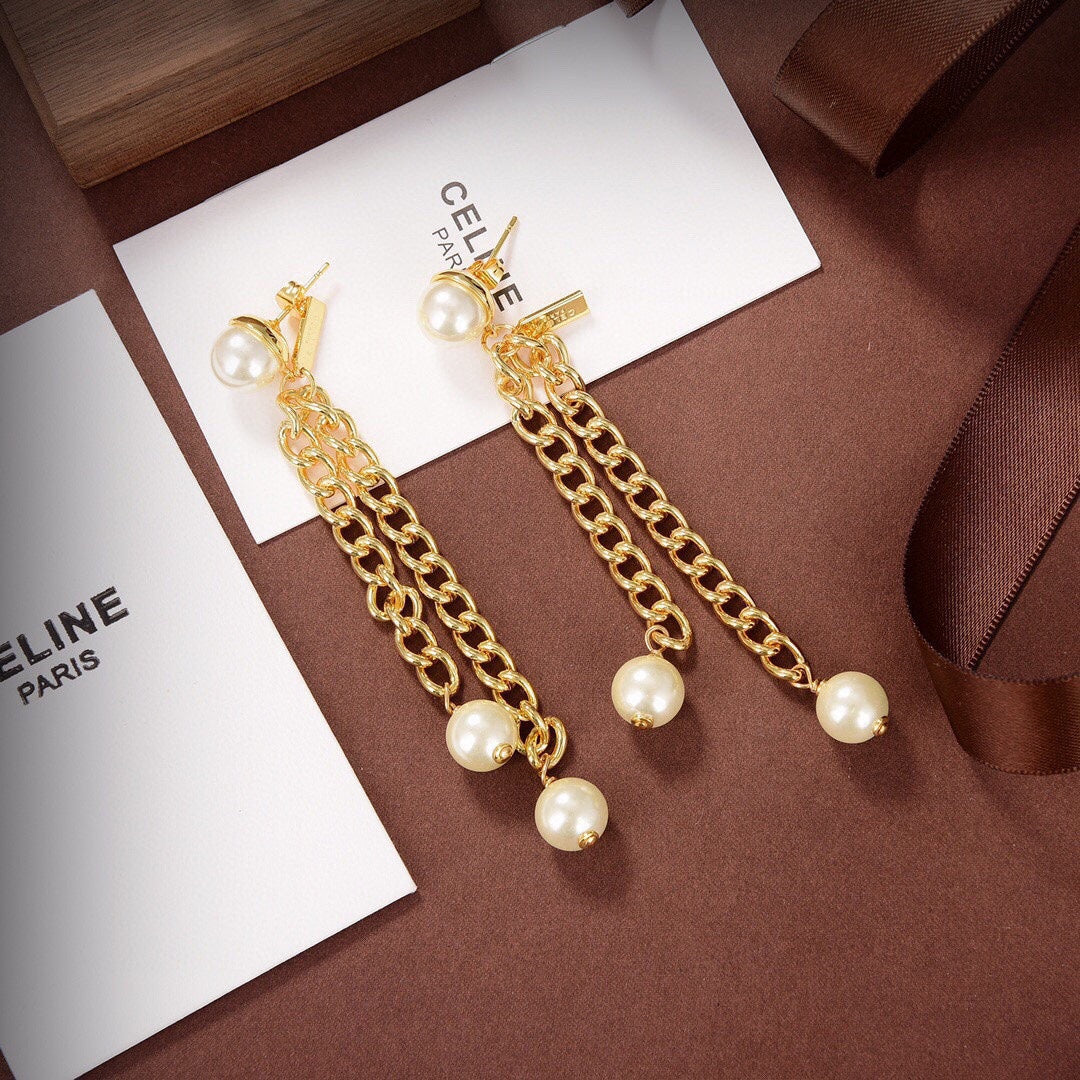 Celine Pearls Long 18K Gold Earrings product image 5, provided for visual reference and product detail review