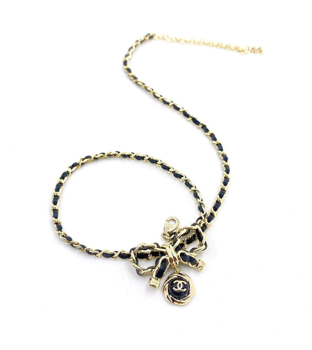 Chanel Rhinestone Bow Tie 18K Gold Necklace product image 5, provided for visual reference and product detail review