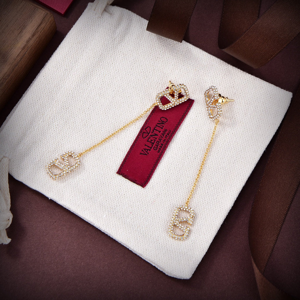Valentino Crystal Valentino Signature 18K Gold Earrings product image 6, provided for visual reference and product detail