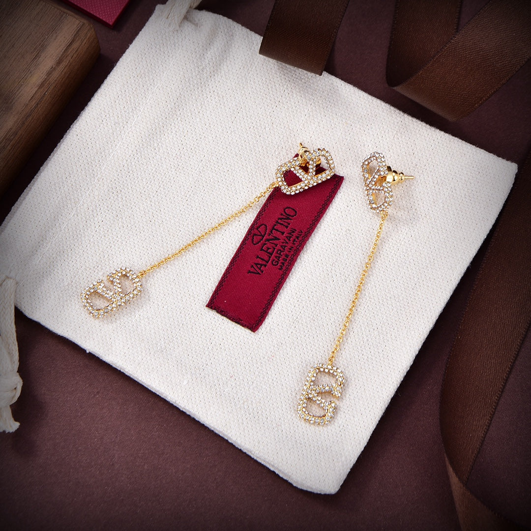 Valentino Crystal Valentino Signature 18K Gold Earrings product image 6, provided for visual reference and product detail