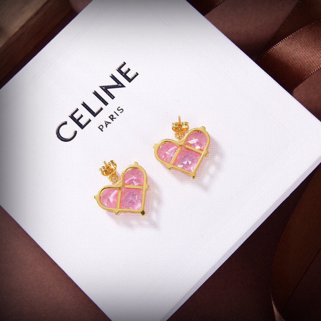 Celine Pink Crystal Heart 18K Gold Earrings product image 6, provided for visual reference and product detail review