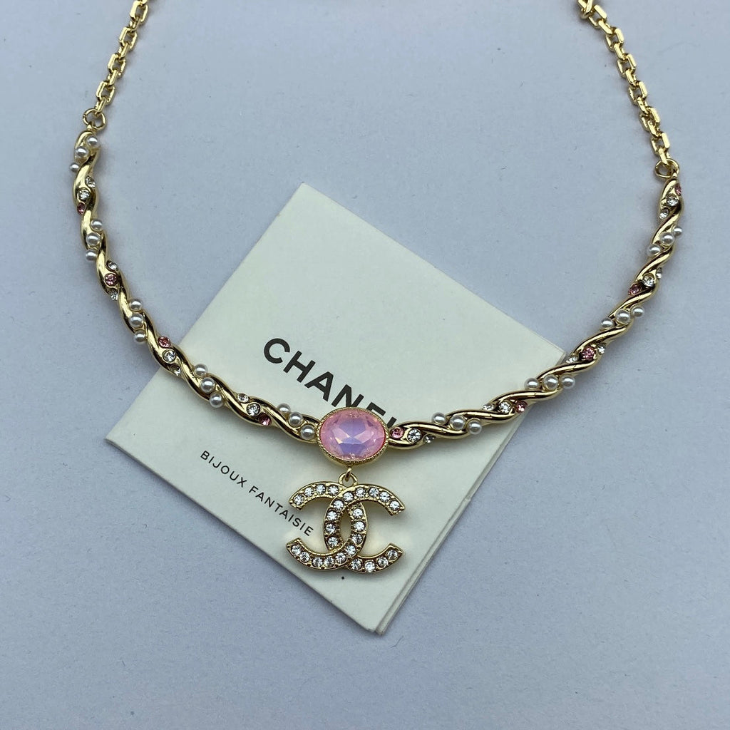 Chanel Pink Crystal 18K Gold Necklace product image 11, provided for visual reference and product detail review